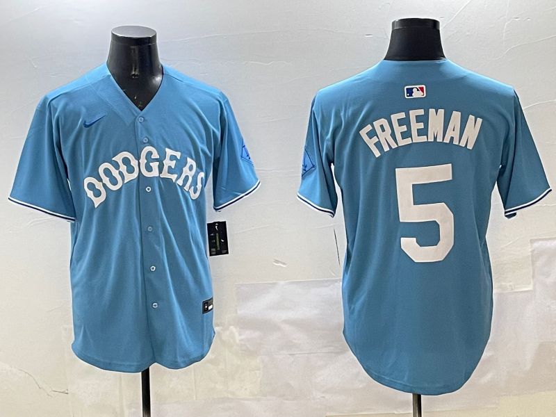 Men Los Angeles Dodgers #5 Freeman Light Blue Throwback Game 2025 Nike MLB Jersey style 20->los angeles dodgers->MLB Jersey